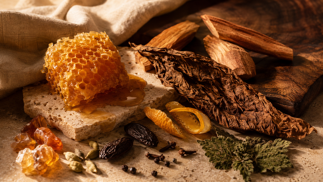 Honey and Sandalwood fragrance notes with honeycomb, woods and warm spices